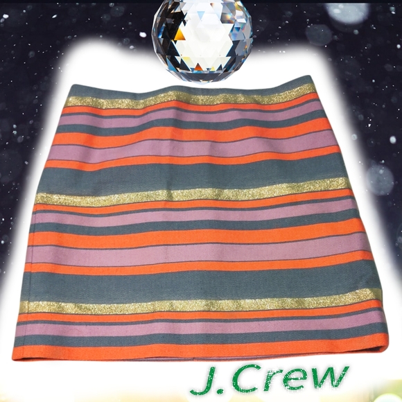 🗺️ J. Crew Lined Metallic Multi-Striped Mini Skirt Size 0 or XS Casual Clubbing - Picture 4 of 13